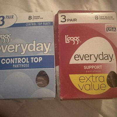 L’eggs Size B Everyday Control Top Pantyhose Nude/Off Black 2 Boxes-1 Missing 1